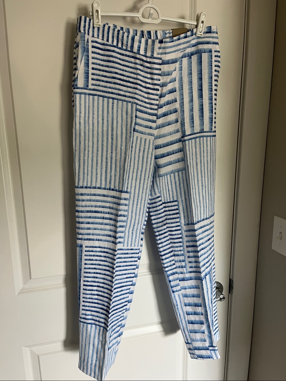 Chico's Blue and White Striped Patchwork Straight Leg Pants NWT small 4 0